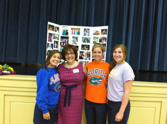 Seniors Anne Polo, Lillian Giunta and Shannon Taylor thank Mrs. Angie Ammon for her time. 