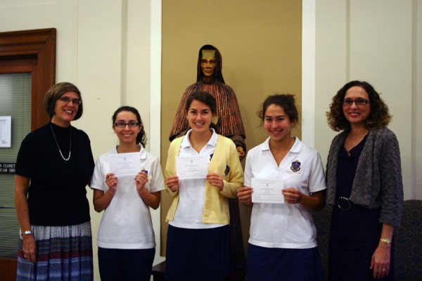 From left to right: Guidance Counselor Darcy Dwyer, Angela Robbins, Sarah Elliott, Mariah Diaz, and Principal Camille Jowanna