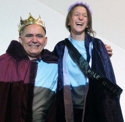 Theology teacher Felix Kalinowski and Sophomore Jeanine Ramirez are crowned as the 2013 Mole King and Queen.