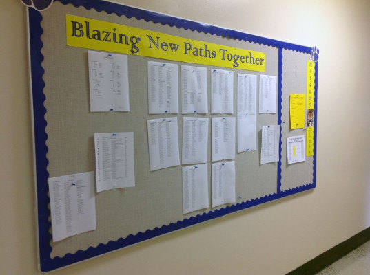 The club schedule posted on the 2nd floor bulletin board by the science wing. 