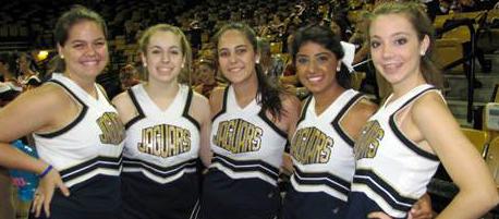 (left to right) Senior dancers and captains Maddie Cahill, Lizzie Emmanuel, Rachel Astorquiza, Natasha Rahim, and Hannah McCarthy