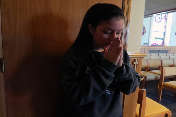 Sophomore Alejandra Lozano taking some time to reflect on the things learned about the Holocaust.