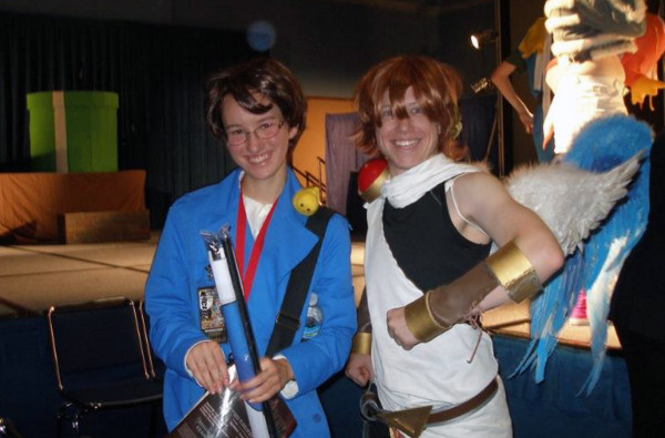 Shannon Neil and a fellow cosplayer as Austria (Roderich Edelstein) from the anime Axis Powers Hetalia, and Pit from the videogame Kid Icarus.