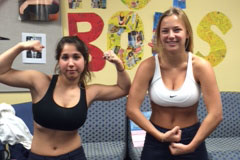 Seniors Victoria Valdez and Mary Kate Michalak showing off their muscles