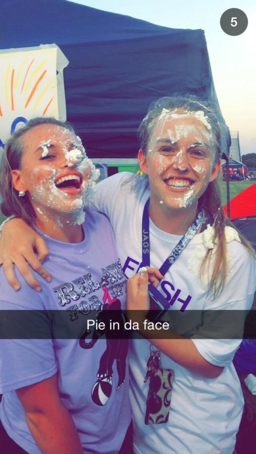 Juniors Audrey Cooper and Karlee Nipper literally pied cancer in the face