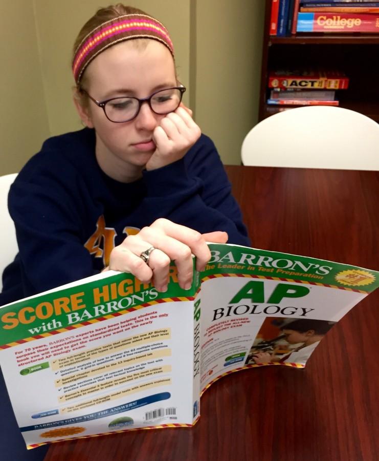 Senior Olivia Brink reviewing for her AP Biology exam