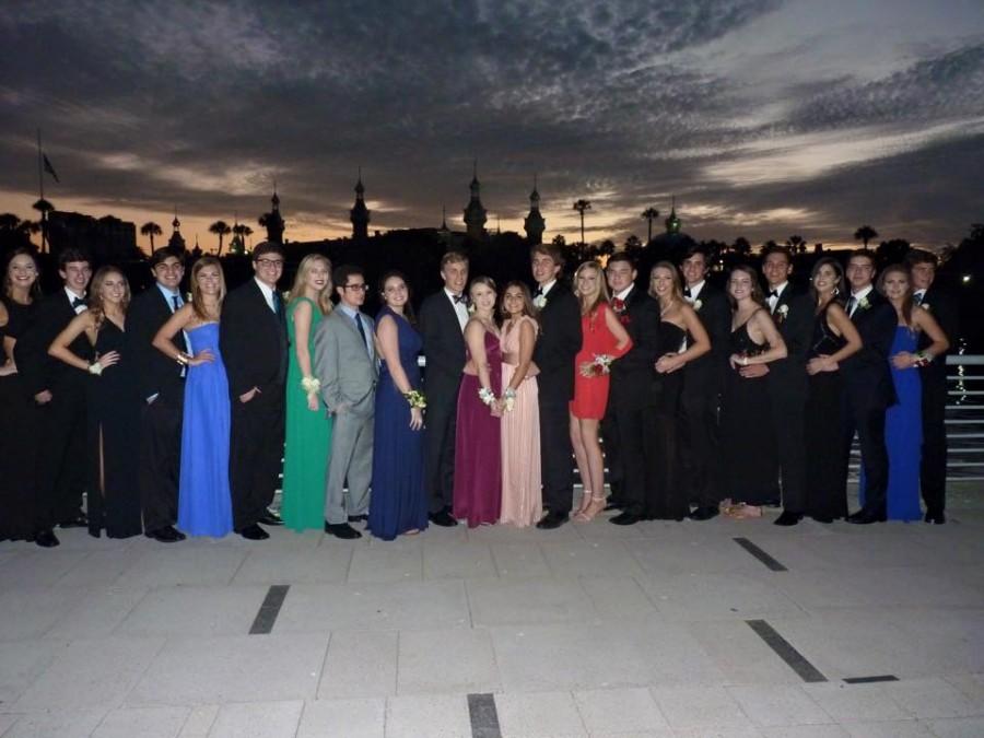 Girls from the class of 2016 with their Christmas Formal dates from last year in Curtis Hixon. 