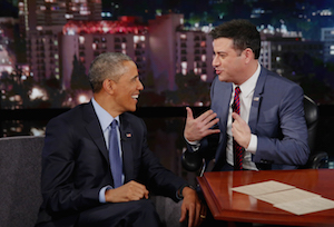 President Barack Obama takes time to join Jimmy Kimmel on his late night talk show.