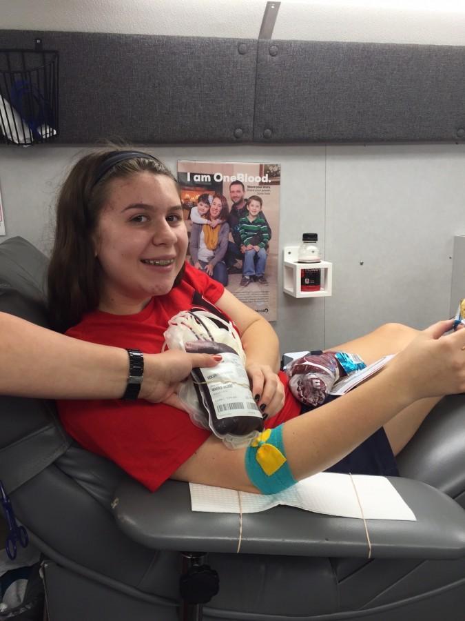 Junior, Liz Benjamin, after donating blood for the first time!