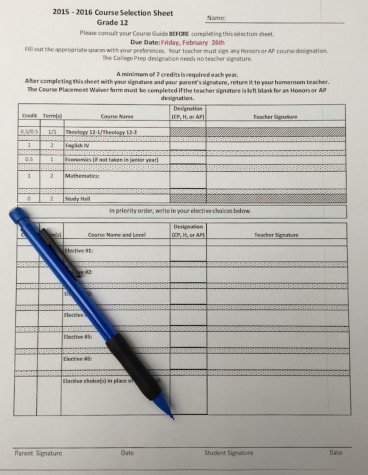 The Juniors anxiously fill out their course selection sheet for their Senior year choosing the best classes to get them through three last year in high school.