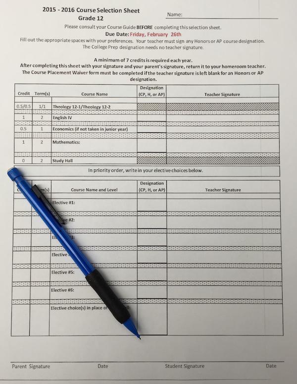 The Juniors anxiously fill out their course selection sheet for their Senior year choosing the best classes to get them through three last year in high school.  