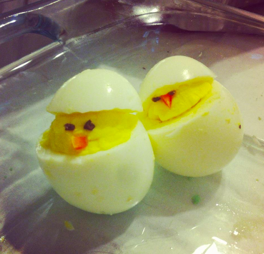 Two years ago, the Accardi and Storch family made deviled eggs to look like chicks in a hatched egg! So clever!