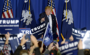 Donald Trump holds a rally in South Carolina before the Republican primary on February 20.