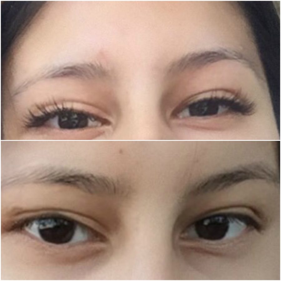 The before and after of my lash extensions. 