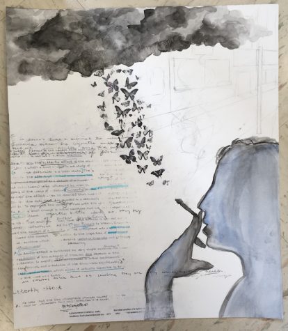 Cartaya applied her issue of smoking to the Butterfly Effect, which is the concept that a small cause can create large effects, and incorporated it into her piece.