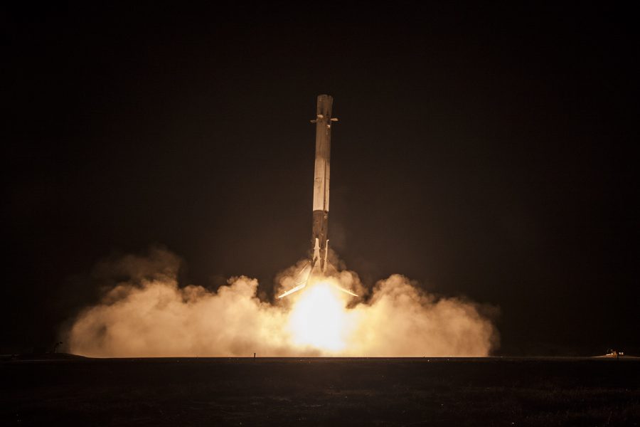 The Falcon 9 rocket first-stage landing. 
