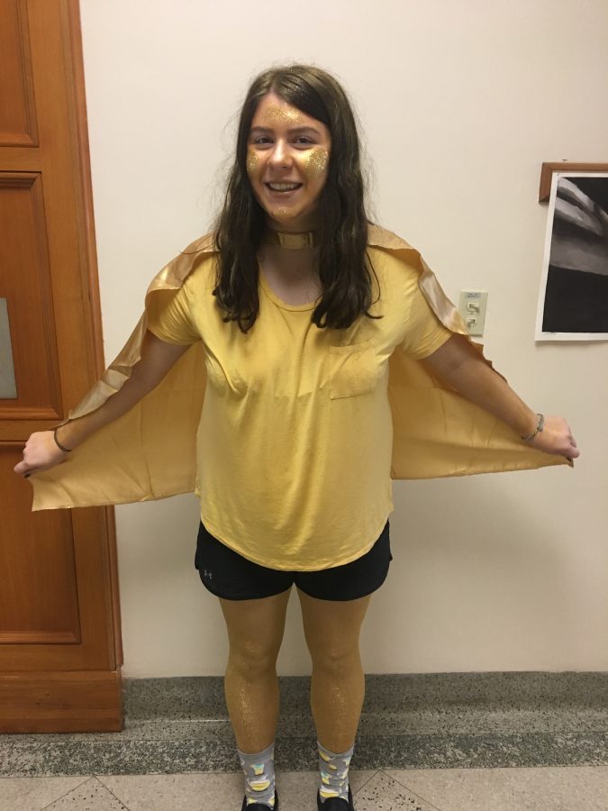 Senior Liz Benjamin got creative with the Harry Potter theme and dressed up as the first snitch Harry caught, while playing in the very popular wizard sport of Quidditch. 