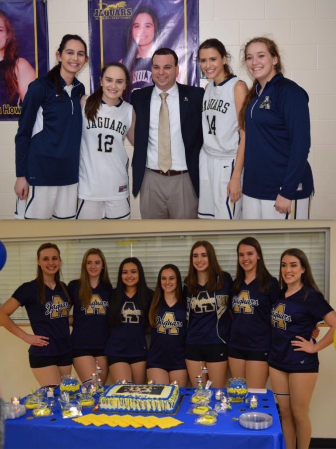 Four+seniors+from+the+basketball+team+and+seven+seniors+from+the+dance+team+were+celebrated+during+senior+night.+