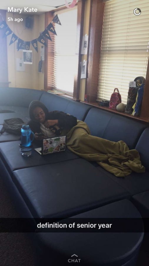 Alexis Miniet says,"We decided to put the couches together so that it is easier to sleep and watch Netflix during study hall."