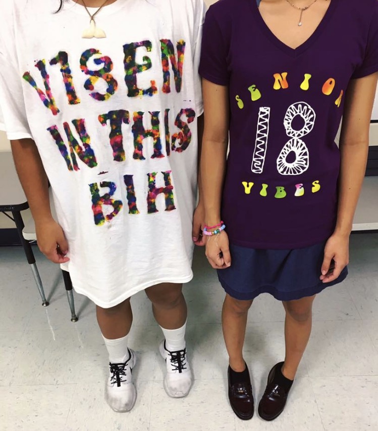 Seniors Vanessa Davila and Gillian Garcia take on a vibey twist for their senior shirts. 