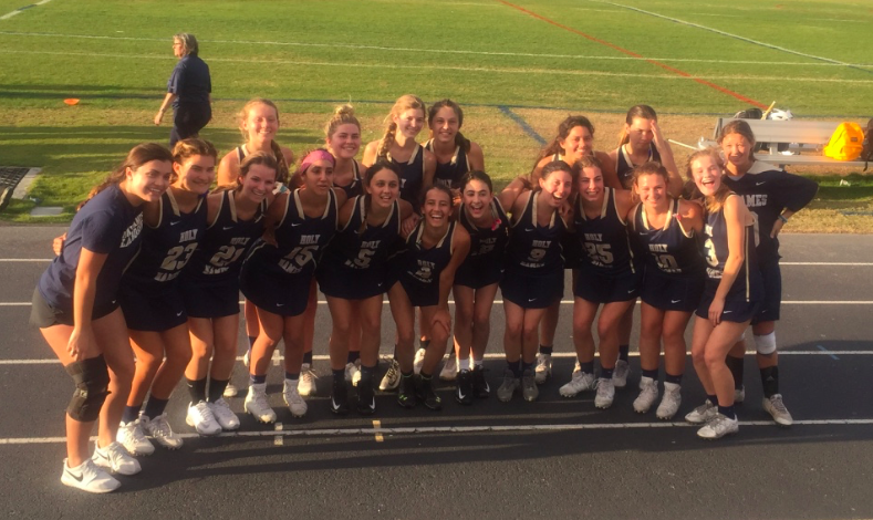 The 2017 AHN lacrosse team after their overtime win against Robinson to qualify for Districts. (photo credit: Mia Lopez/ achona online). 
