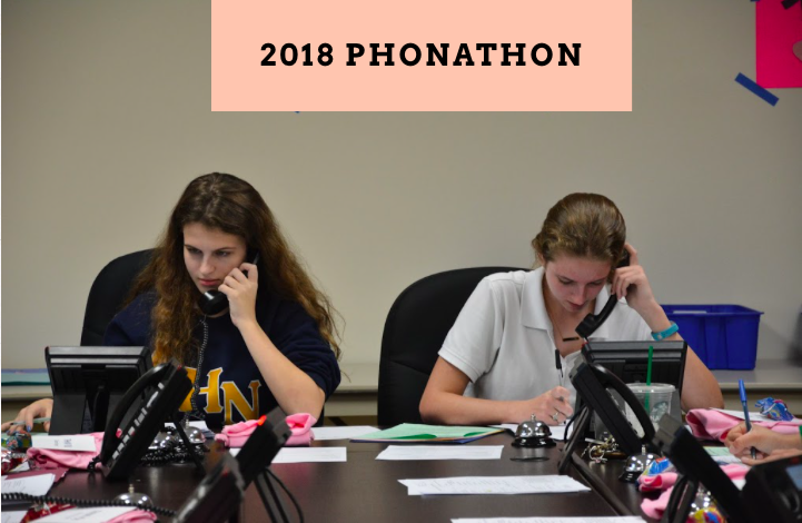 Taylor Scott (19) and Rachel Porter (19) use their call sheets to reach alumni. Photo Credit: Abby Rodriguez/Used With Permission