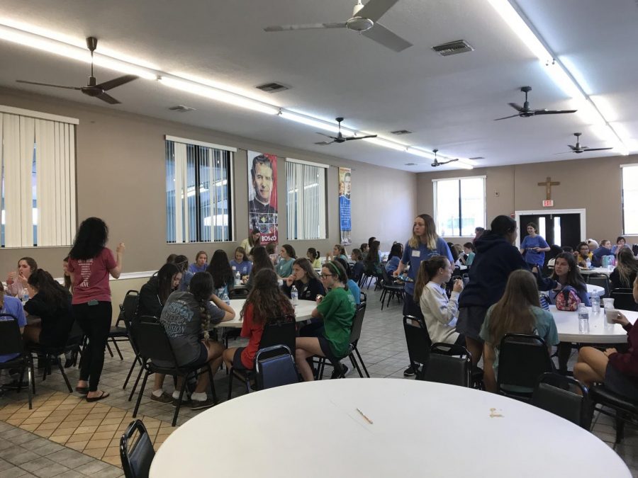 AHN Juniors reflect on the retreat activities as they break for lunch. 