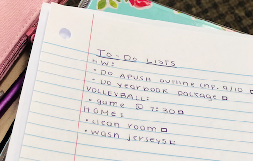 Writing down goals can be super simple and effective as seen above with this daily list made by Alison Perez 21'.