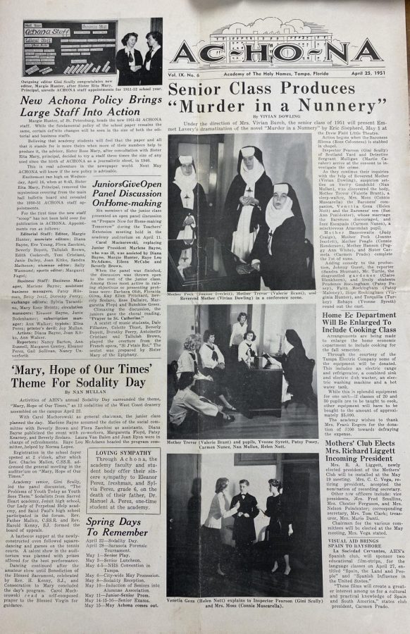 In the year 1953, Achona merged with the school yearbook staff — previously called Miramar — until 1971 when Echoes was established.