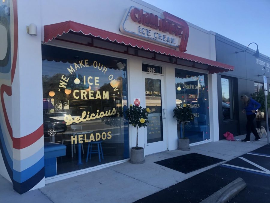 This is the outside of Chill Bro's, South Tampa's new ice cream addition. 