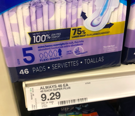 Even at Target, the prices of pads are generally the same as ones from Walgreens.