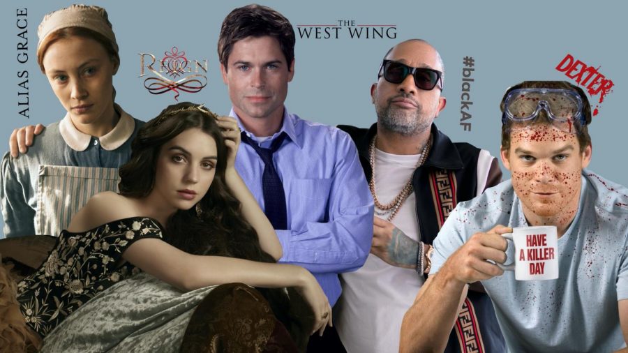 From left to right: Sarah Gadon (Grace Marks), Adelaide Kane (Mary Queen of Scots), Rob Lowe (Sam Seaborn), Kenya Barris (himself), and Michael C. Hall (Dexter Morgan). 
