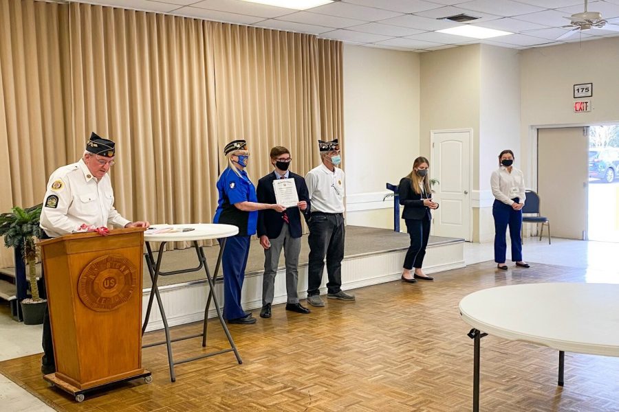 Pictured above, Isabel Bequer (23) and Adriana James-Rodil (21) placed first and second in the American Legion Oratorical Contest.