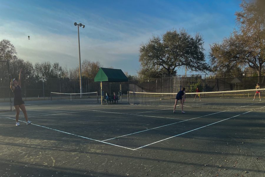 The tennis team played their home match at the Hillsborough Community College tennis courts because, although there are two courts at the Academy, they are not enough to accommodate all the players.