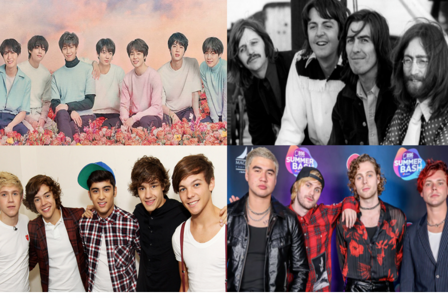 BTS, The Beatles, One Direction, and 5 Seconds of Summer are some of the most popular boy bands of all time.