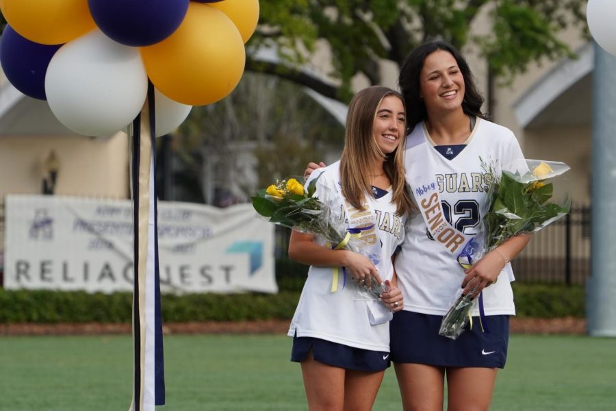 Seniors Sarah Manck (21) and Abbey Crowther (21) were honored during Senior Night this past Wednesday.