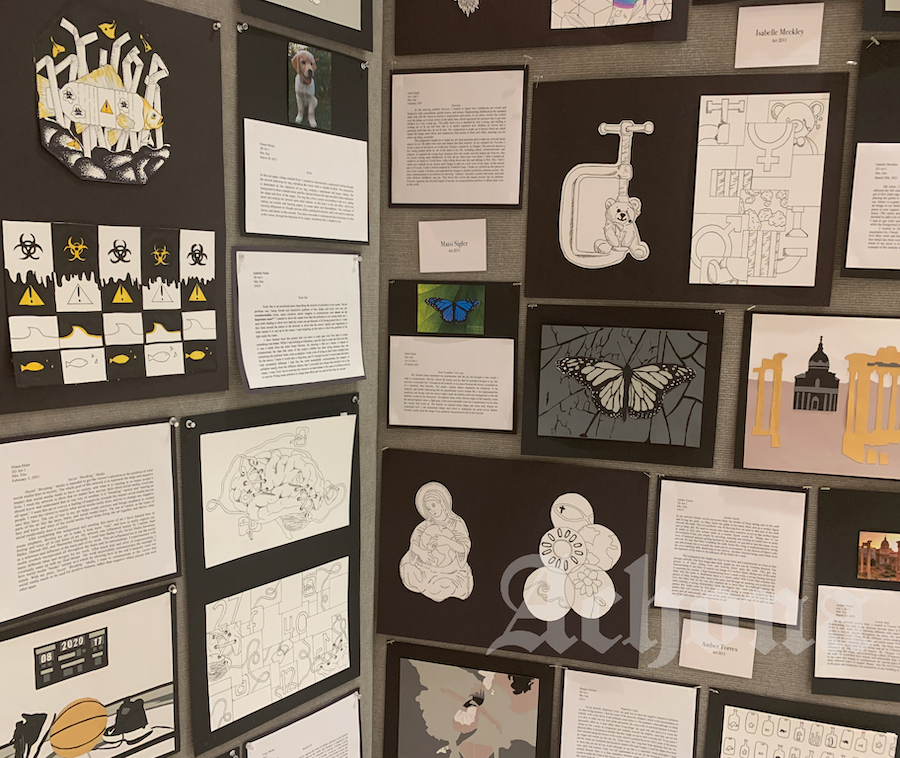 Students display their recent artwork for the Vernal Art Show, which will be held on April 22, 2021.