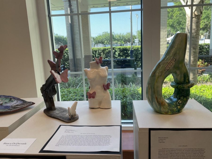 3D art was also featured in the gallery, such as the sculptures done by the Art 3D III Honors class.
