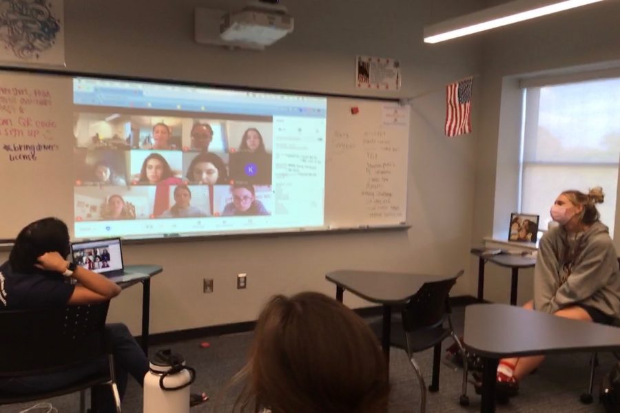 Both virtual and in-person students watched as Jeanine Ramirez (16) gave a presentation about advocacy writing.