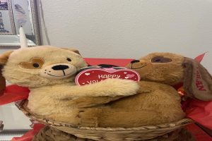 Valentine's Day is often celebrated with gifts, like this gift basket.