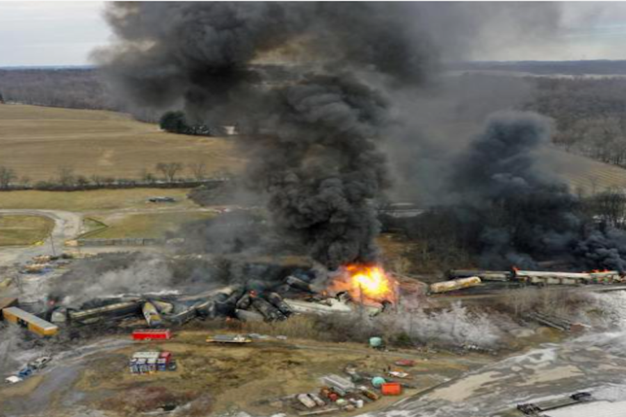 The aftermath of the train derailment in Ohio.