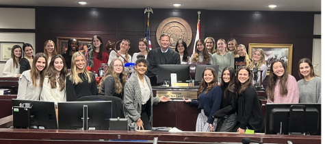 The Acdemy Law class in the courthouse with Judge Naraetian. 
Photo Credits: Dana Nazaretian (used with permission)