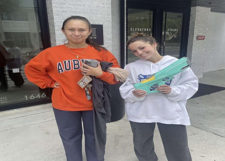 Maddie Hines (23) eliminated Olivia Book (23) on her way to work. Book was one of many players eliminated during the first few days of the game.