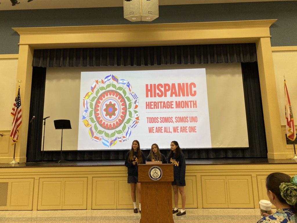 Spanish club students lead the annual Hispanic Heritage Month presentation for Academy students.