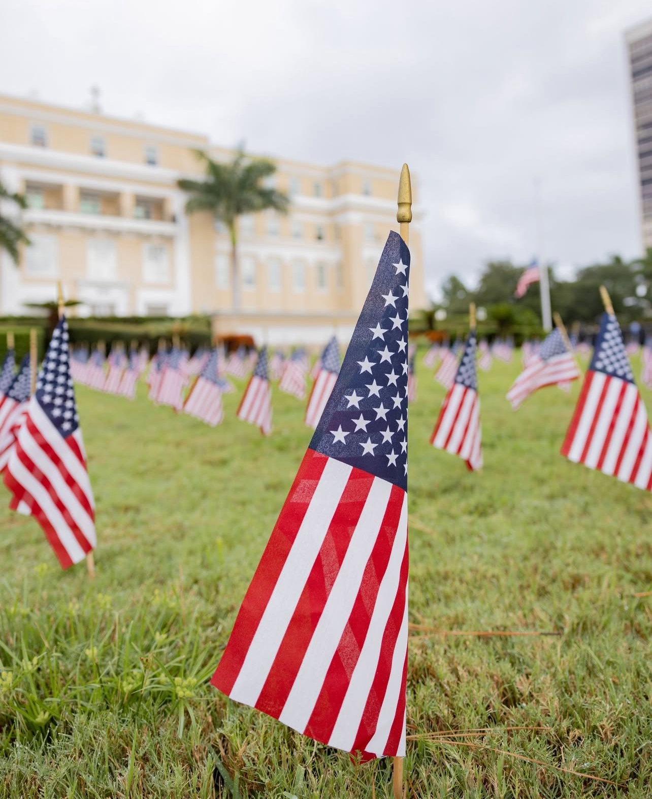 Academy puts American flags all around the outside lawn for 9/11