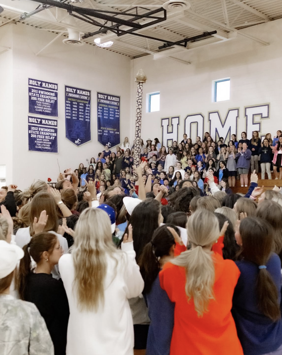 All of student body at a pep rally that StuCo ran