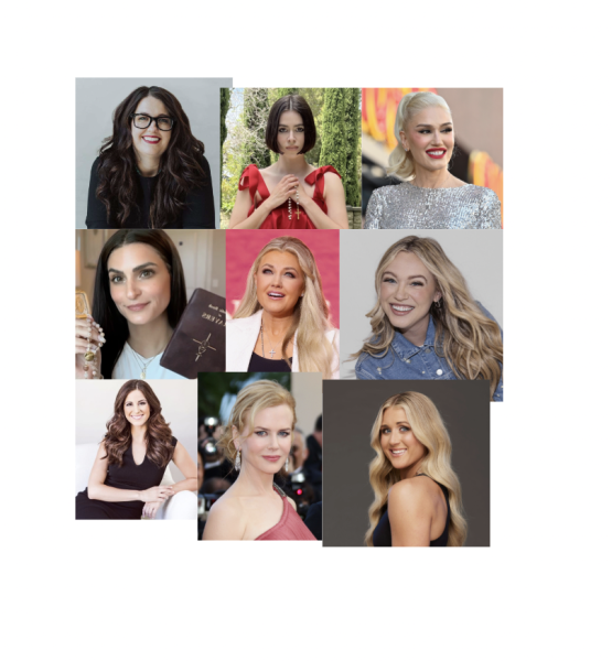 Kristan Hawkins (top left), Julia Davis (top center), Gwen Stefani (top right), Ana Munley (middle left), Erika Kirk (middle center), Isabel Brown (middle right), Lila Rose (bottom left), Nicole Kidman (bottom center), Riley Gaines (bottom right)
