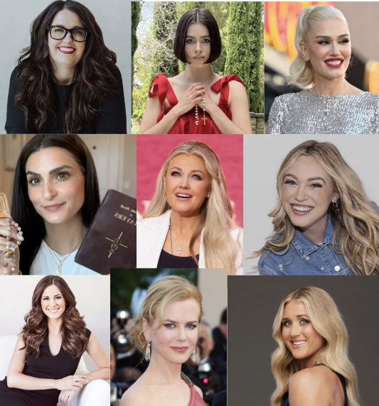 Kristan Hawkins (top left), Julia Davis (top center), Gwen Stefani (top right), Ana Munley (middle left), Erika Kirk (middle center), Isabel Brown (middle right), Lila Rose (bottom left), Nicole Kidman (bottom center), Riley Gaines (bottom right)