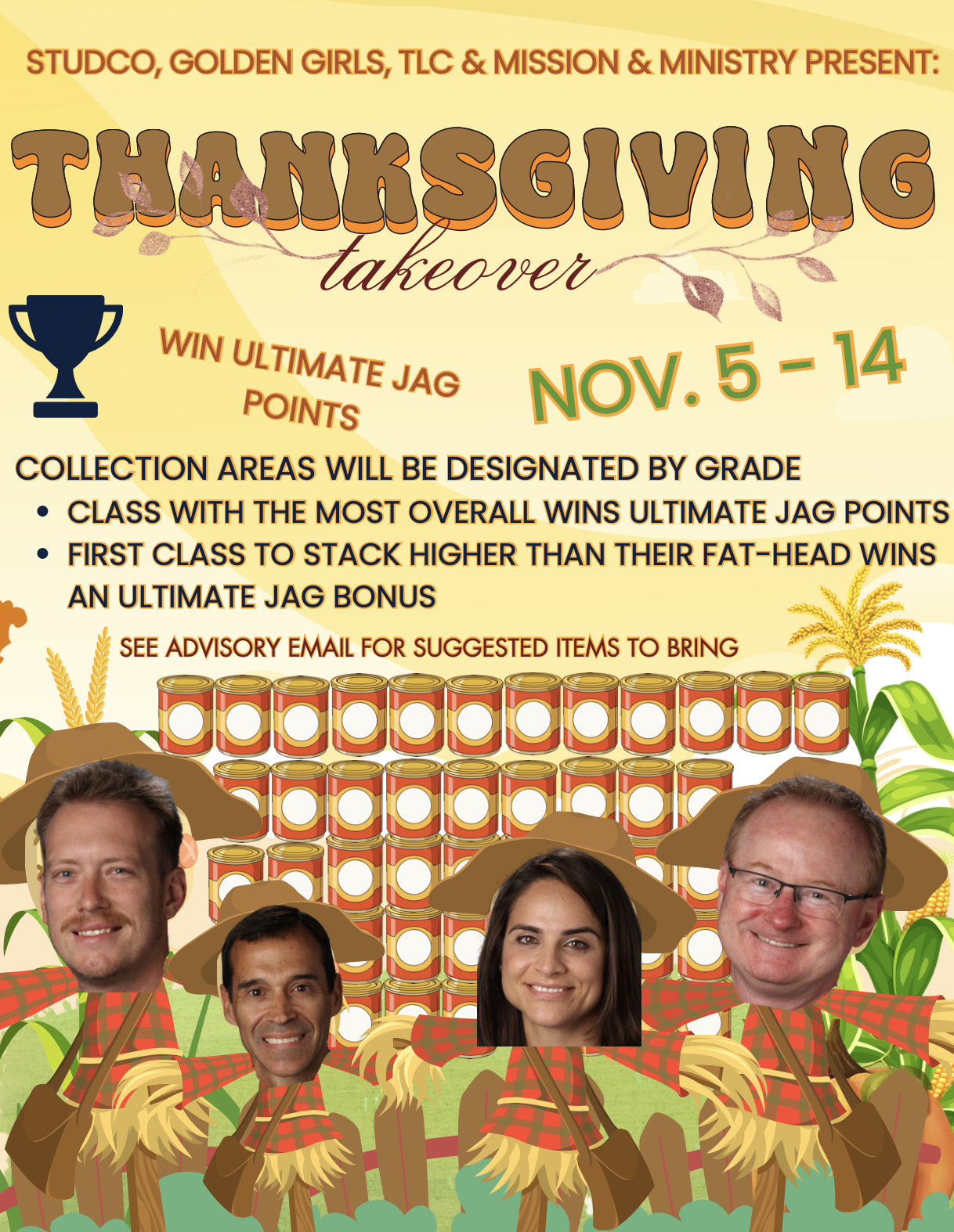This takeover flier conveys the teacher mascots that fuel this fundraising. 