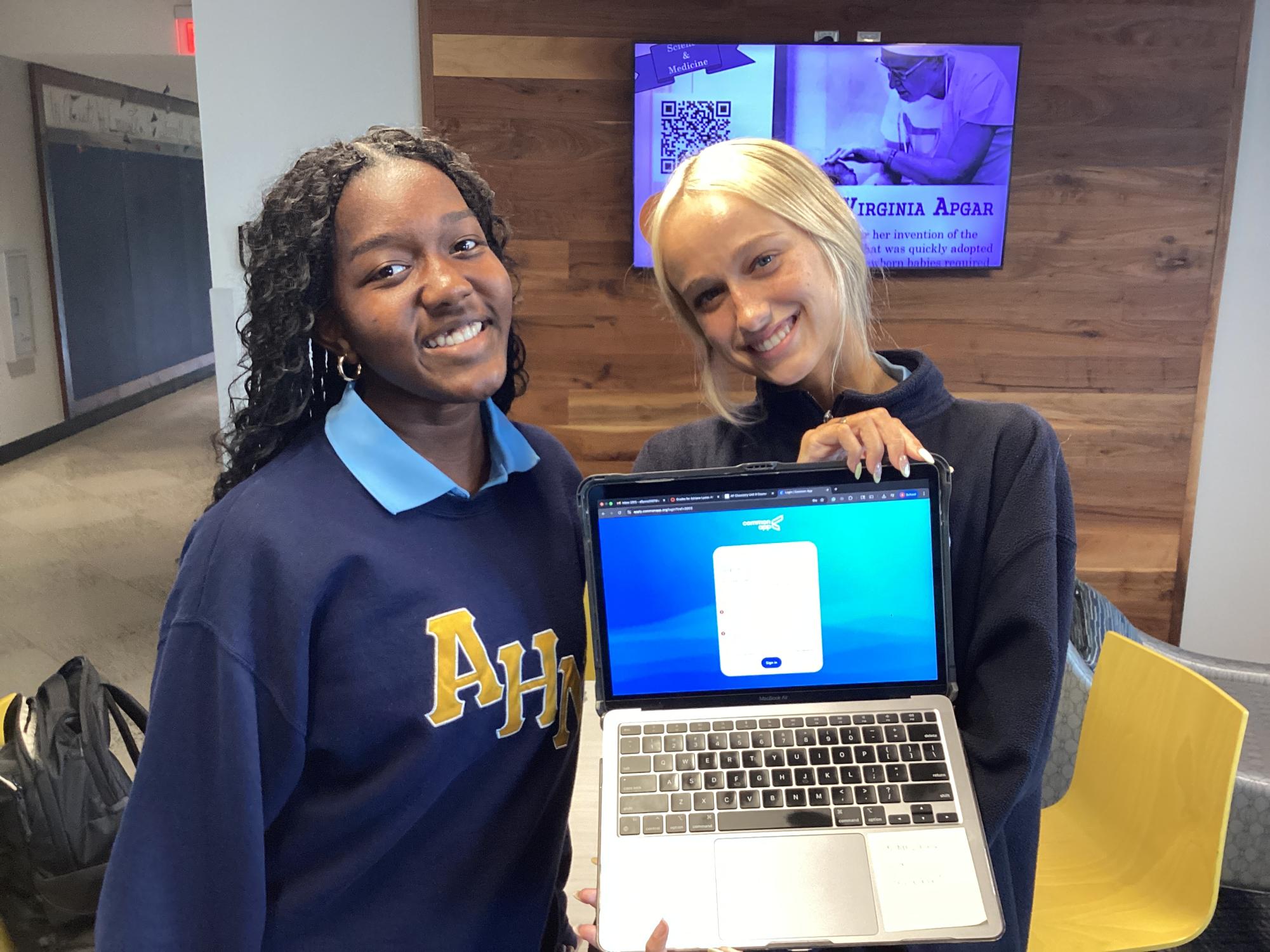 Junior Camille King and Senior Adriana Lyons connect over the common application.